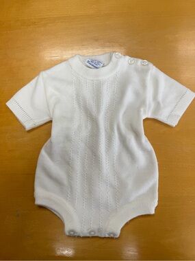 Classic White Knit Baby One-Piece Romper. vintage friemanit white baby outfit